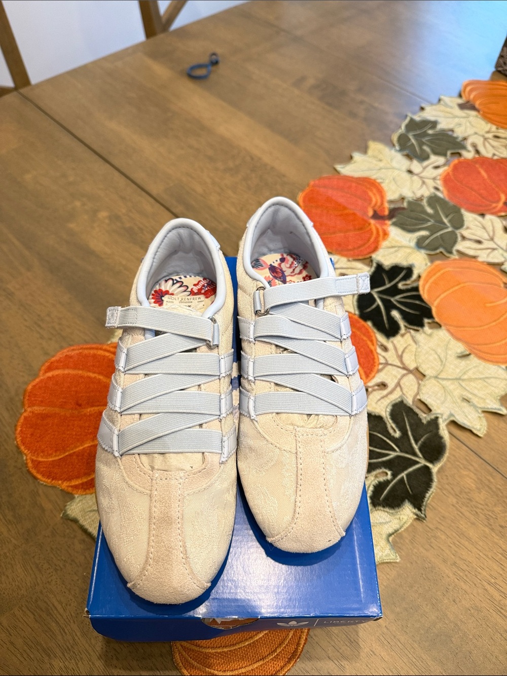 adidas Beige and Light Blue Lace-Style Slip-On Sneakers